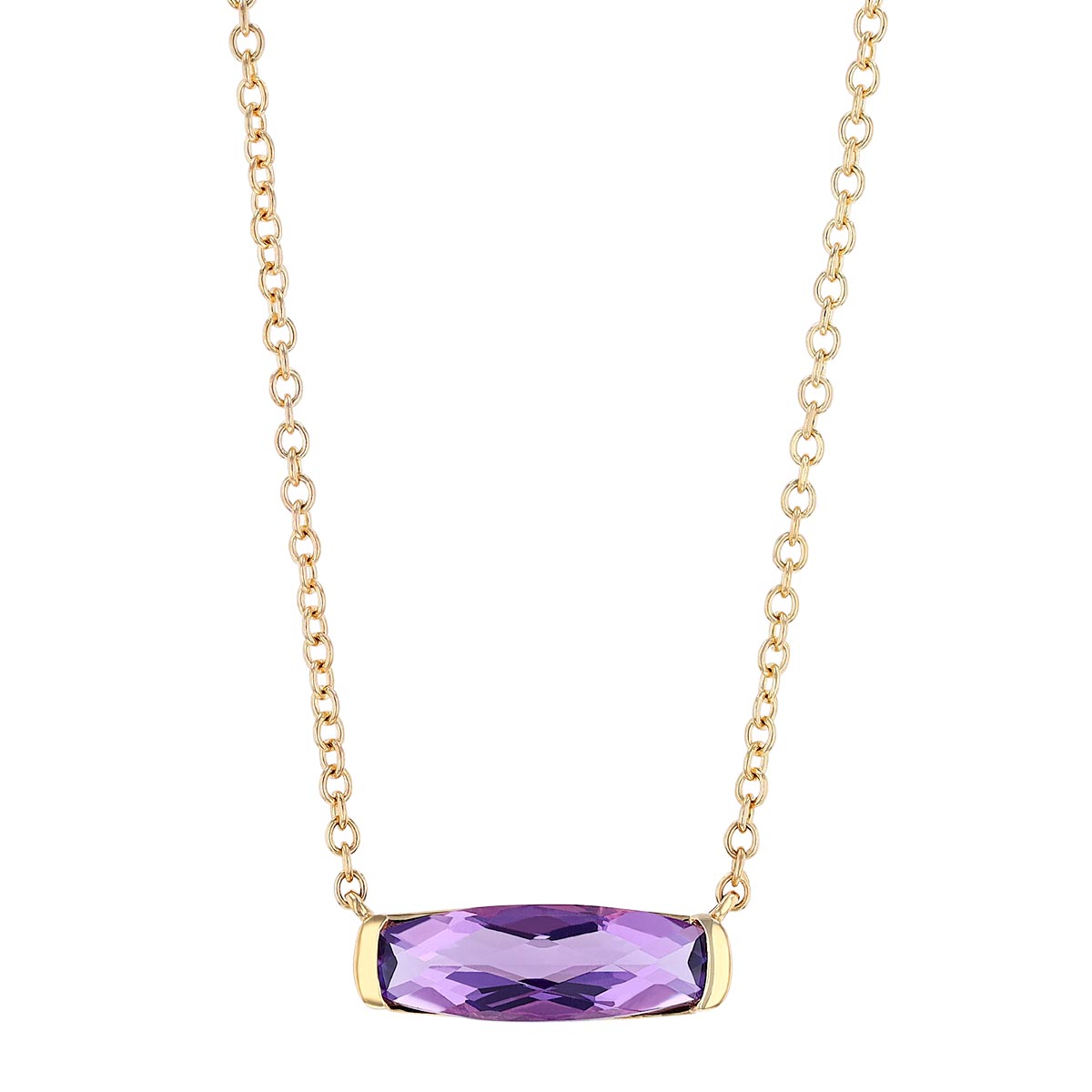 Amethyst Necklace with Half Bezel in Yellow Gold, 18